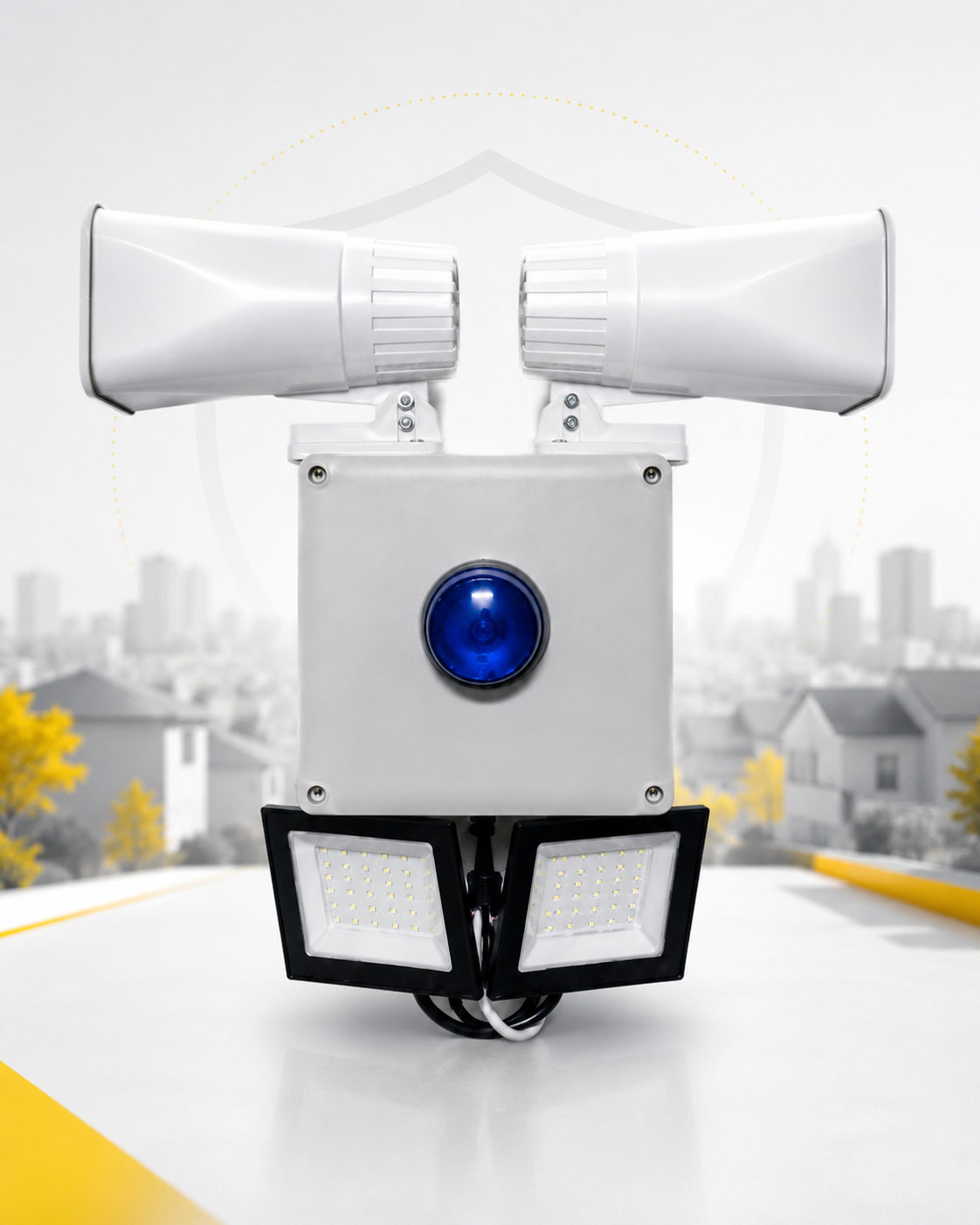 Alarma vecinal con doble sirena, baliza azul y reflectores LED